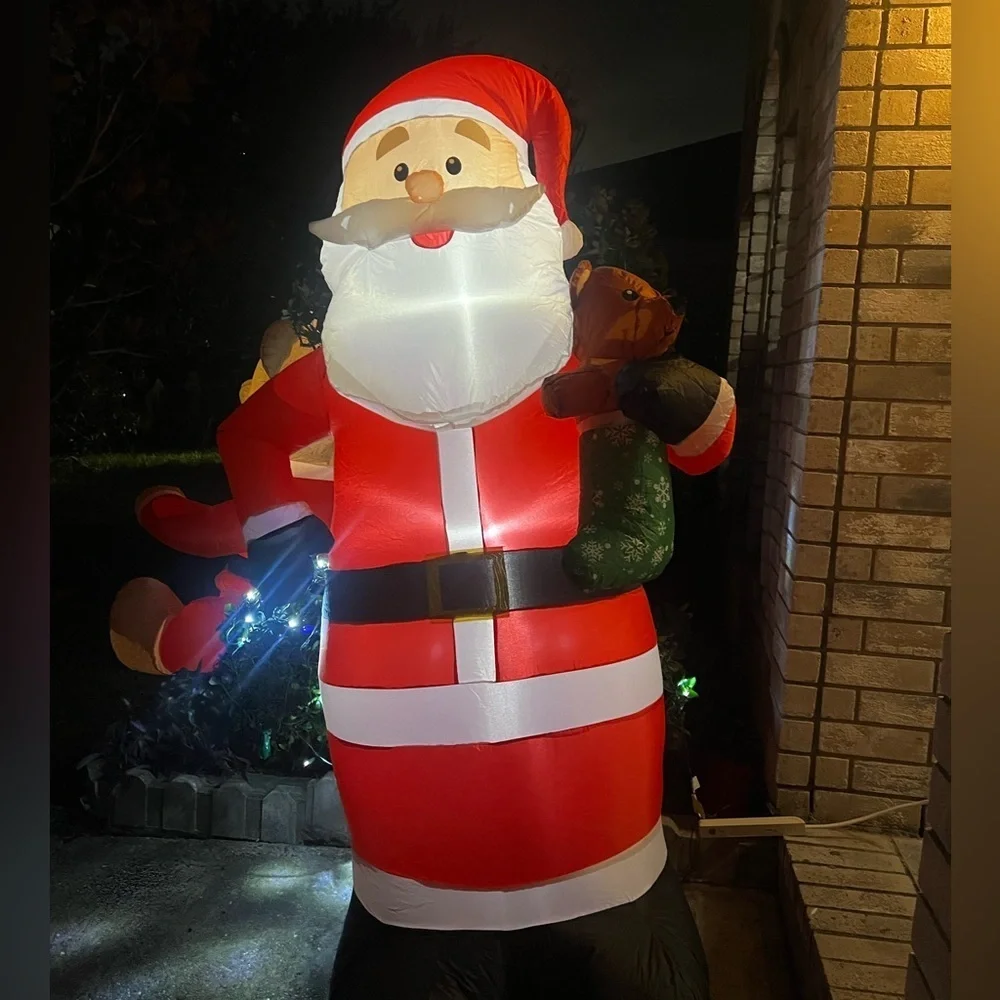 Christmas Inflatable Santa Claus with Teddy Bear LED Airblown Holiday Lights NIB